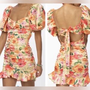 For Love and Lemons Versilla Mini Dress Medium Floral Puff Sleeves